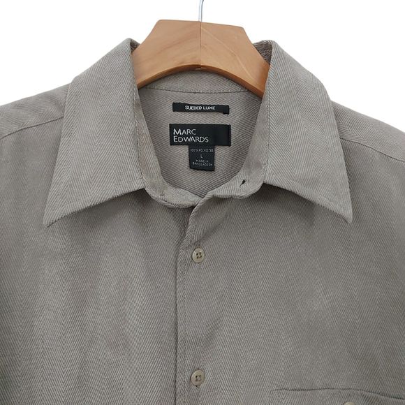 Marc Edwards Mens Sueded Luxe Shirt Large Light Brown Button Up Long Sleeve - Picture 2 of 12